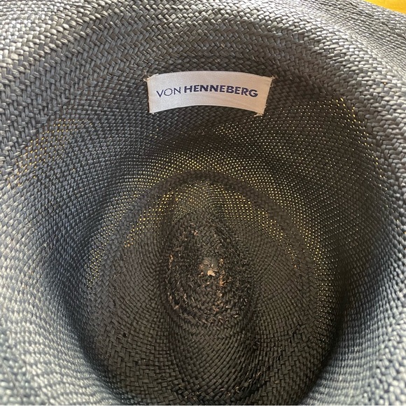 Von Henneberg Raffia Derby Hat Black with Ribbon Straw Floral Detail